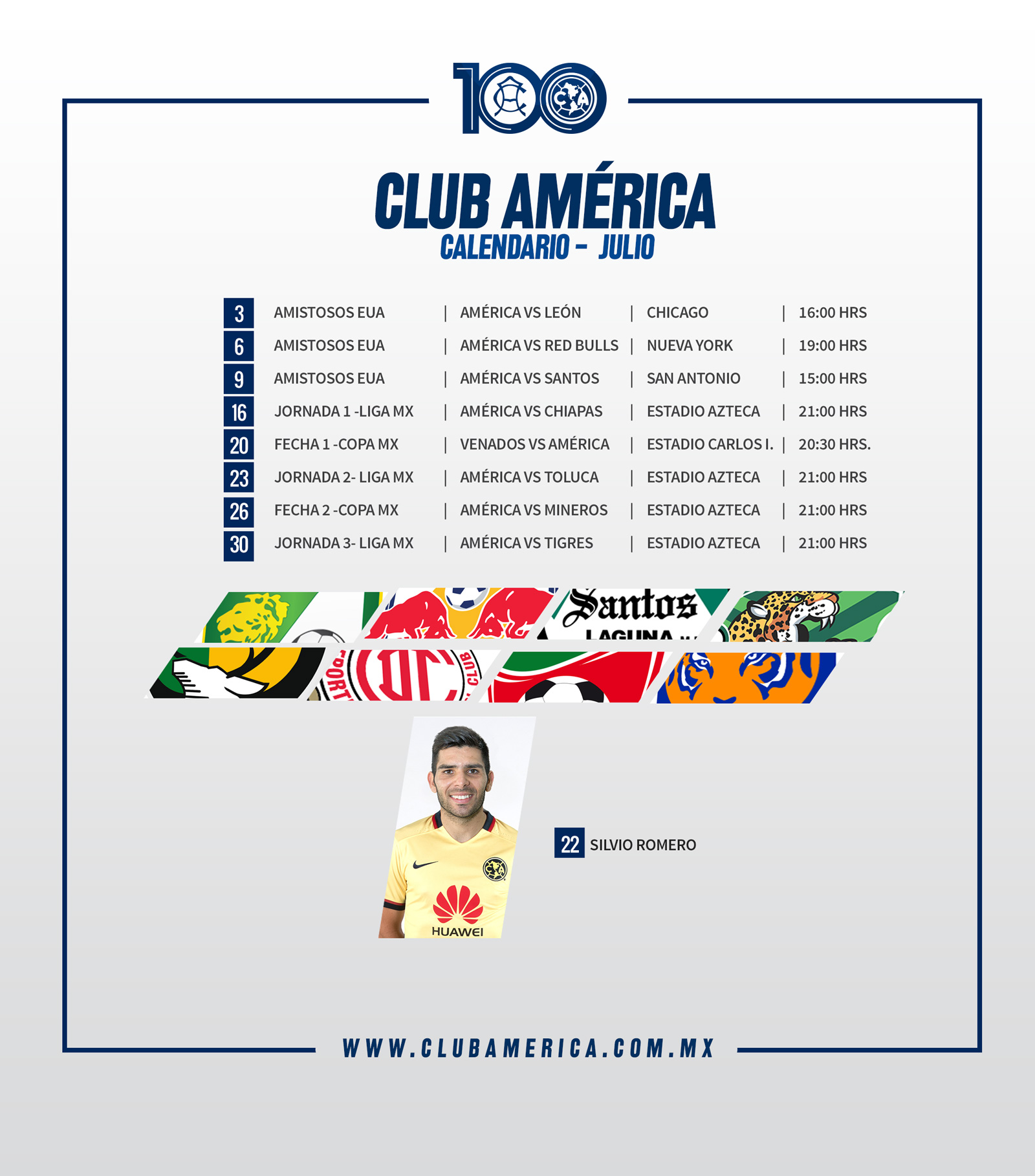 Calendario Julio * Club América - Sitio Oficial