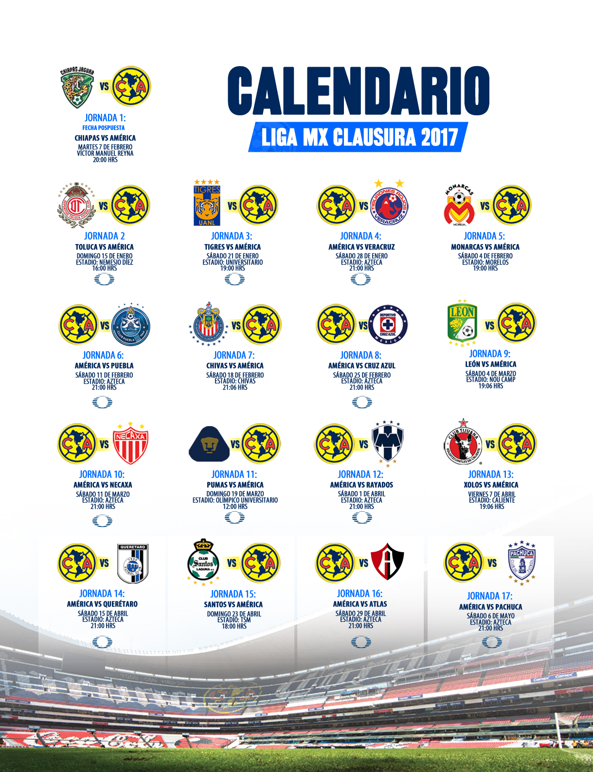 Calendario Clausura 2017 * Club América - Sitio Oficial
