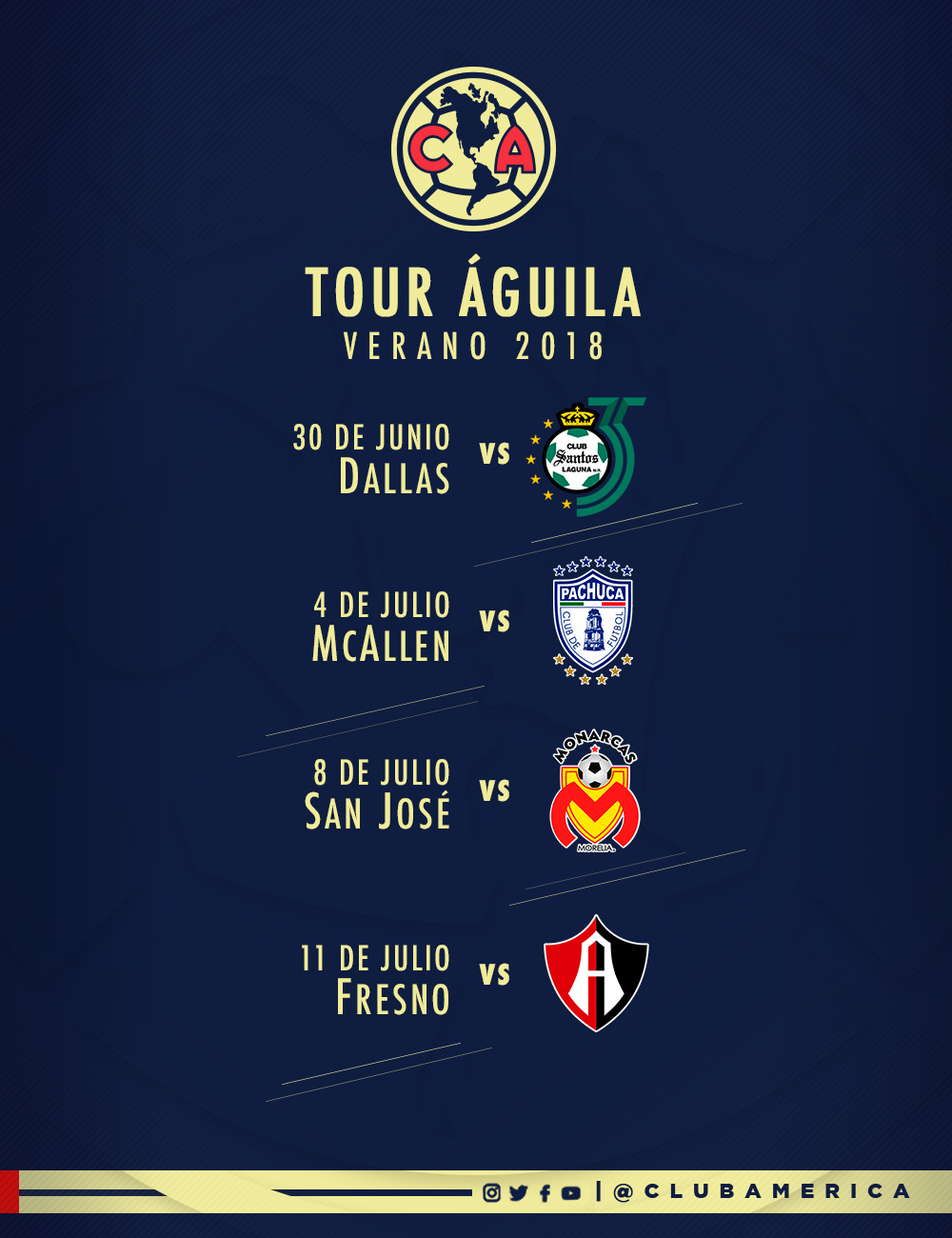 Tour Águila - Verano 2018 * Club América - Sitio Oficial