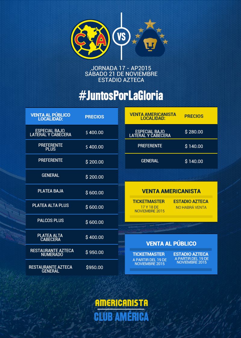 Precios de boletos América vs Pumas J17 * Club América Sitio Oficial